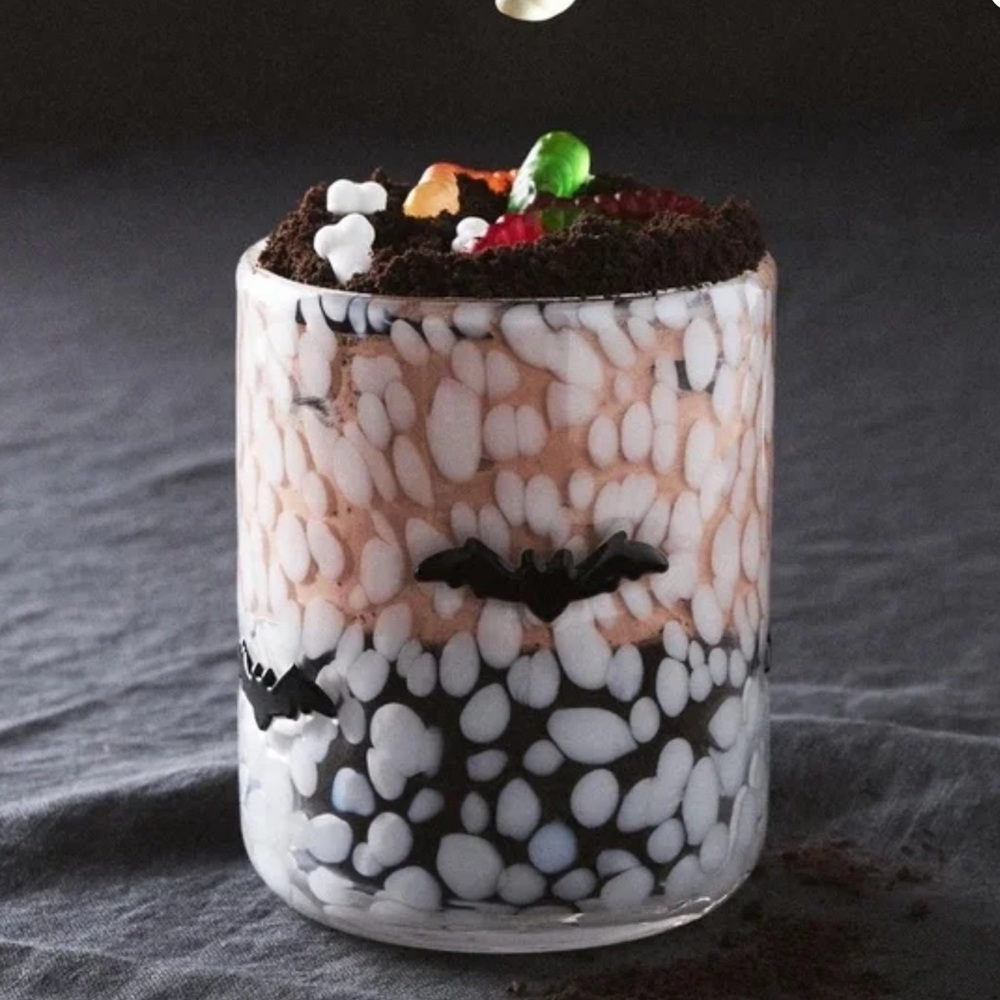 🦇Anthropologie Glass Mystic Icon Juice Tumbler New Bat Black White Halloween